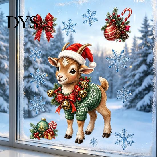 Static Glass Decals Christmas Sheep Window Cling, PVC Stickers, Reusable Cartoon Cute Art Lamb Sticker for Holiday Party Home Store Decoration