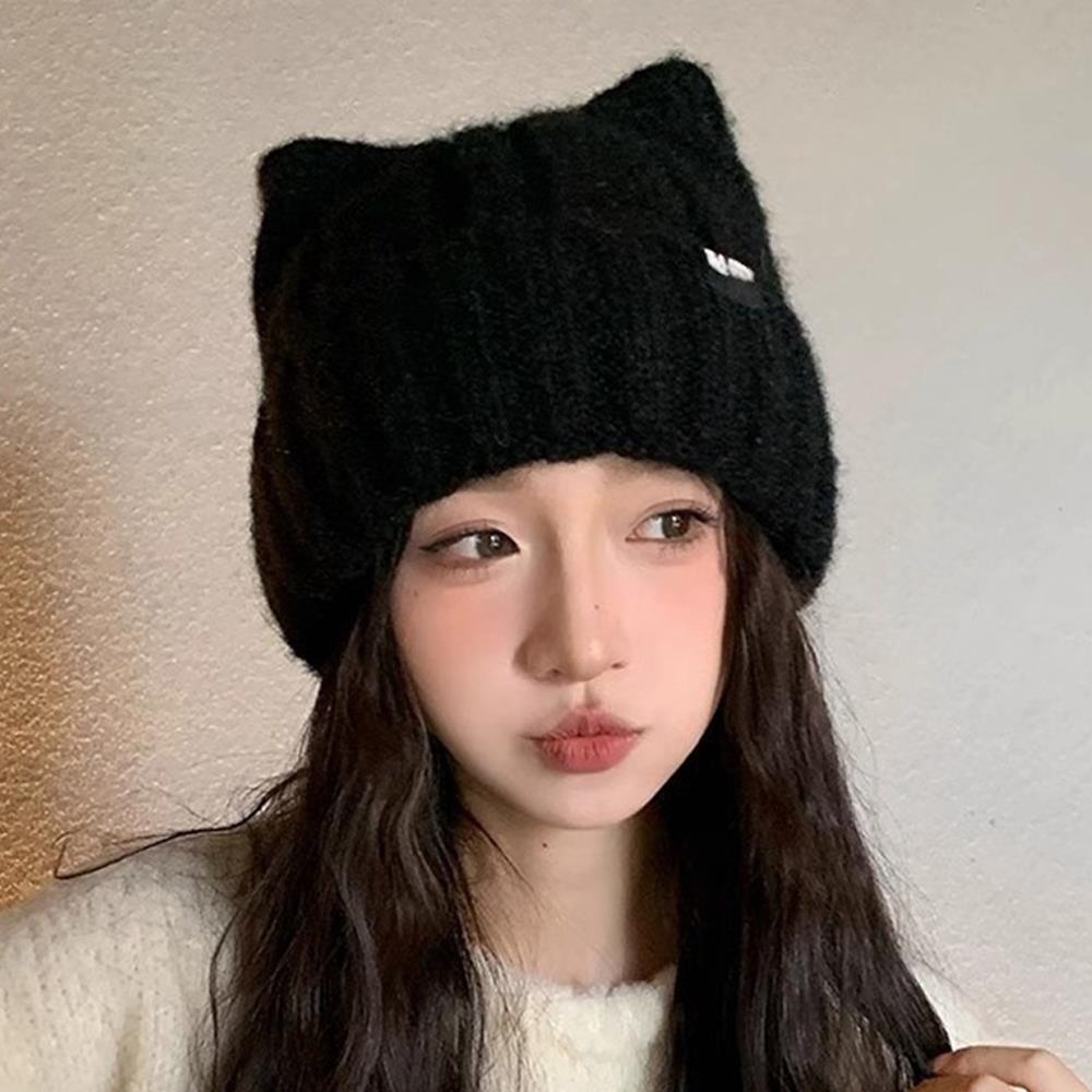 Korean Cat Ear Knitted Bonnet Beanies Cute Women's Winter Hat Woolen Crochet Hat Winter Women Hood Hat Fashion Warm Headwear Cap