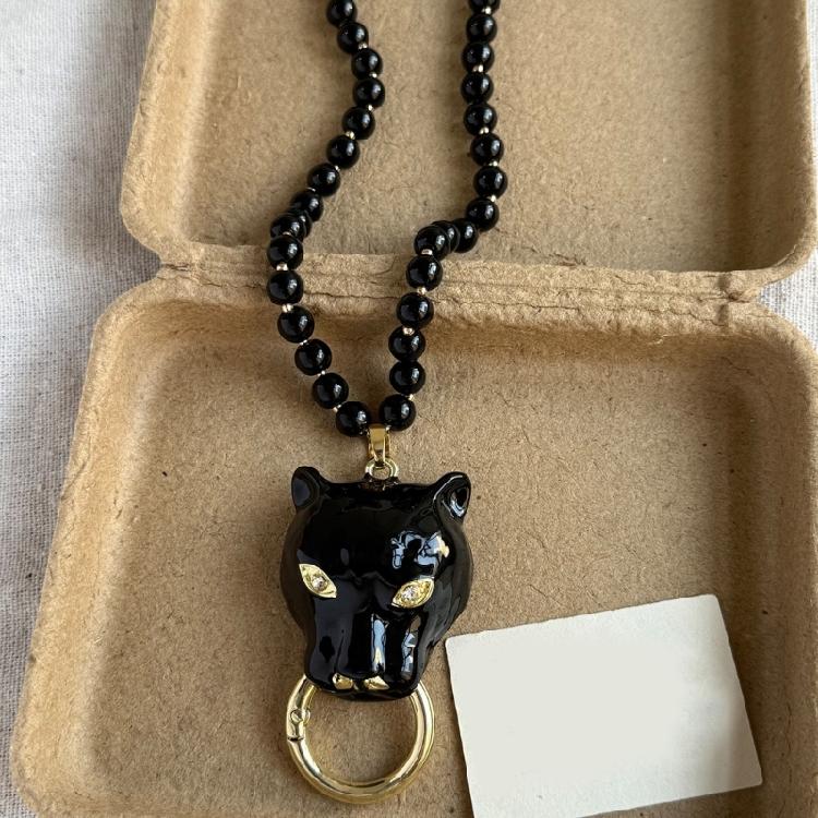 Pearls Necklace Enamel Leopard Head Pendant Clavicle Chain Women's Luxury High End Jewelry for Parties And Event