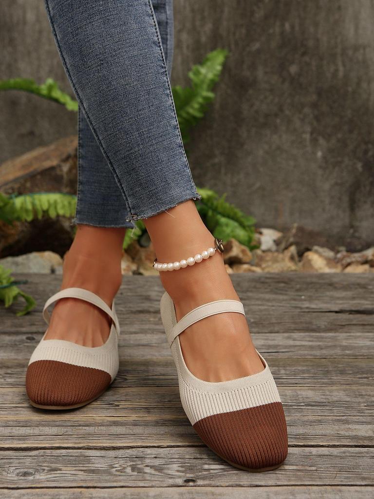 2026 Summer Plus Size Breathable Flyknit Mary Jane Flats - Women's Versatile Color Block Low-Cut Shoes.