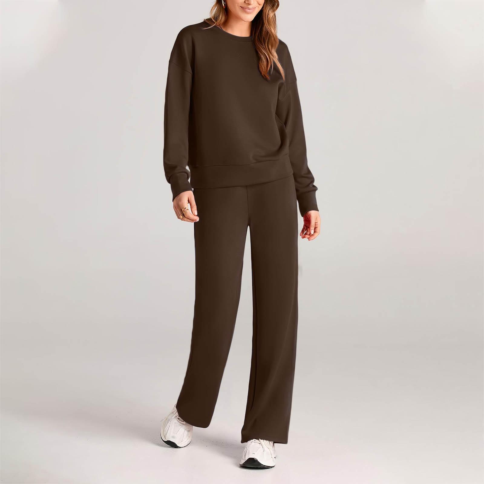

Sweat Sets For Women 2 Piece Solid Pullover Tops Drawstring Straight Leg Sweatpants Womens Two Piece Set Fall XXXL коричневый