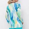 Women Plus Size Dark Blue Printed Nurse Scrub Top V Neck Long Sleeve With Pockets