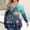 Women's Plus Size Shirt Long Sleeve  Print Top Pleated Casual V-Neck Top