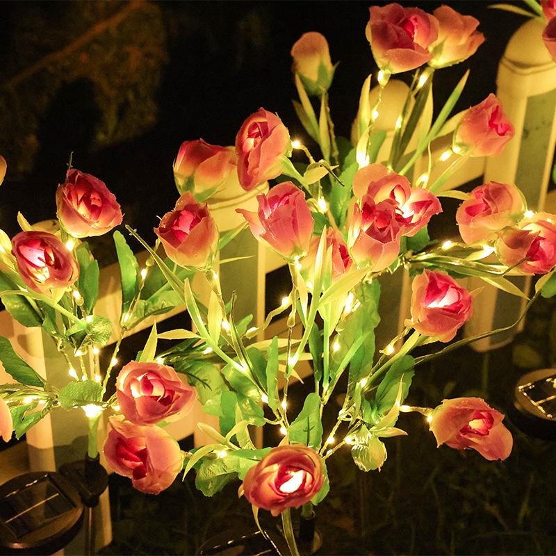 2024 Solar Flower Lantern: Outdoor LED Garden Light with 7-Head Water Droplet Sweetheart Roses