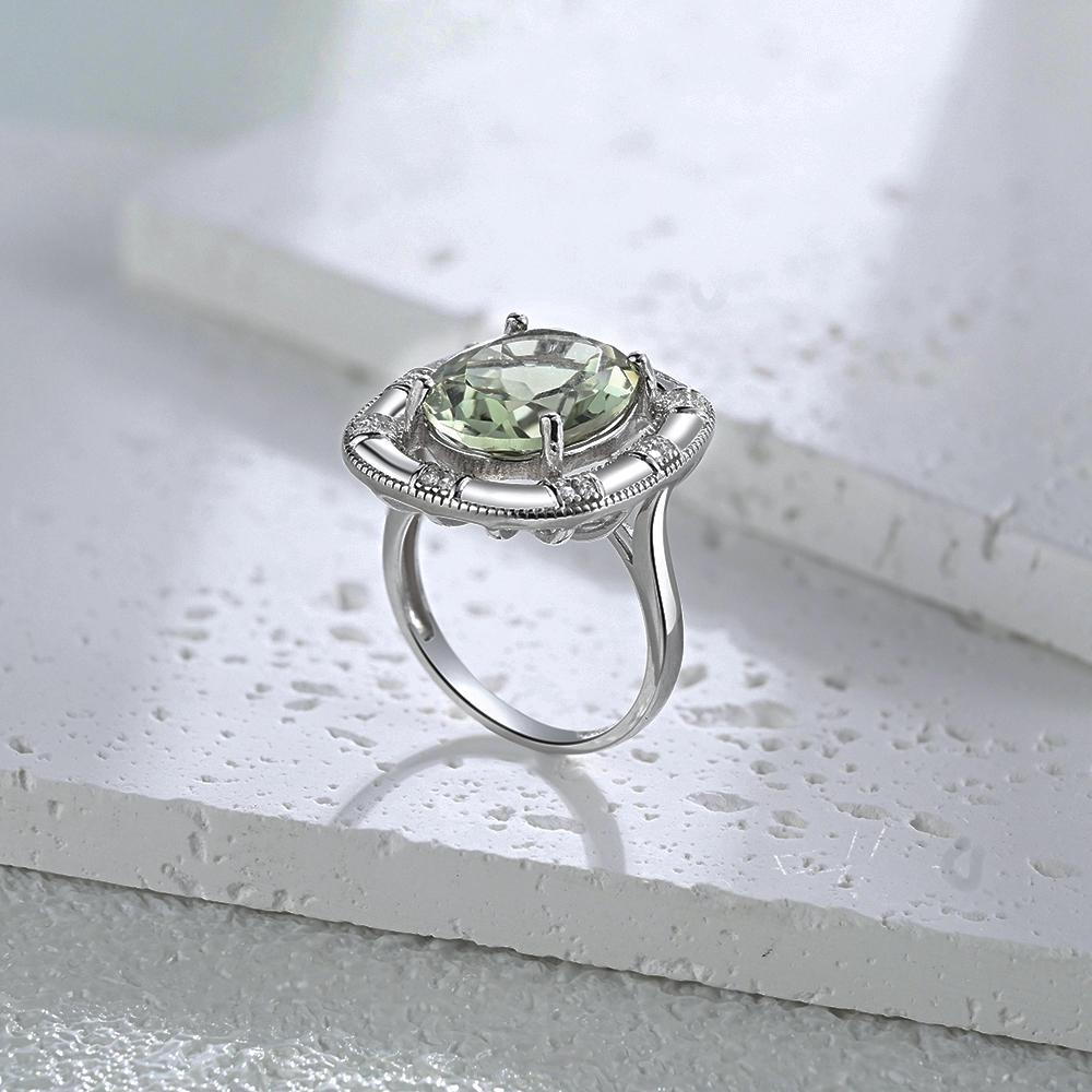 Bolaijewelry Luxusdesign Natürlicher grüner Amethyst Großer Edelstein Oval 12*16mm Ring 925 Sterlingsilber Wunderschöner feiner Schmuck