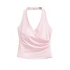 Womens V-Neck Backless Camisole With Built-in Pad Halter Strap Short Fit Stretchy Slim Top 2026