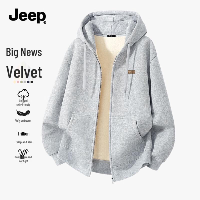 

JEEP Men s Thickened Lamb Fleece Hooded Cardigan Jacket M