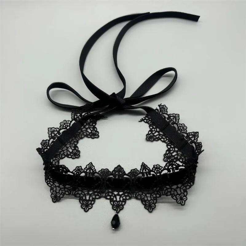 Sexy Little Bell Gothic Lace Choker Necklace Victorian Velvet Collar with Bowknot Pendant Punk Elegant  for Women Party