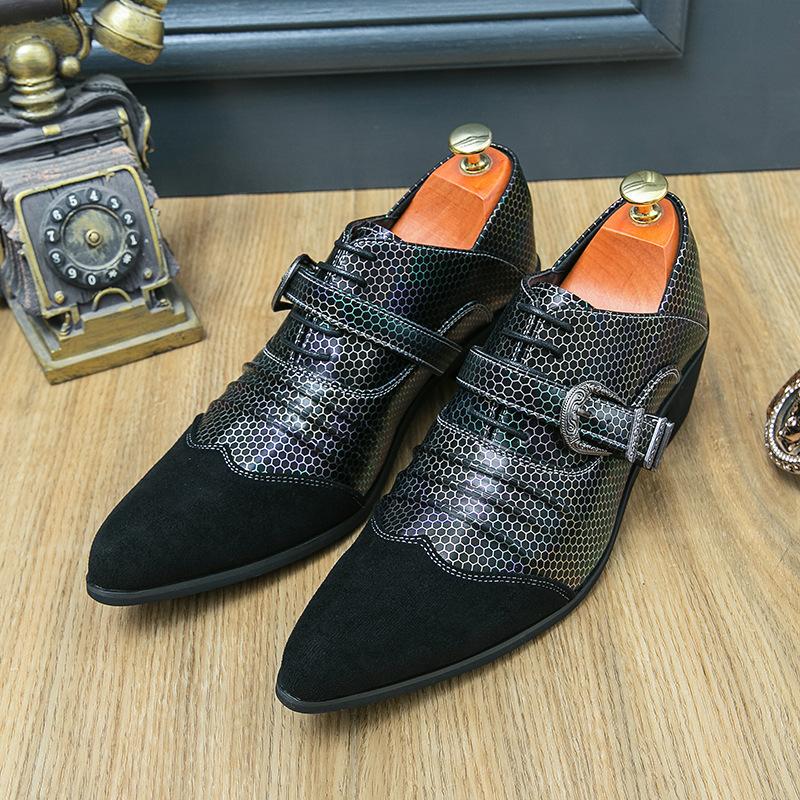 European and American large-size high-heeled bottom pointed men's shoes, new spring and autumn pointed men's mid-heeled shoes, shallow single shoes