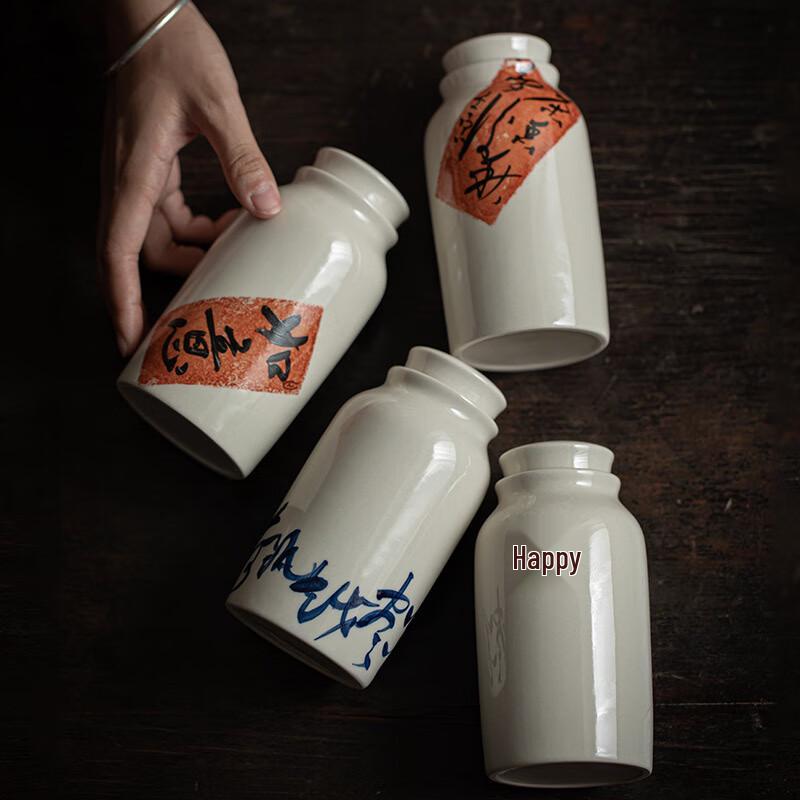 

Hand-Painted Ceramic Tea Storage Jar with Calligraphy