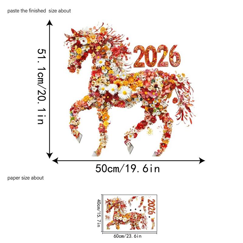 2026 Year Red Flower Horse Vinyl Electrostatic Stickers On the Glass Door Window Wall Removable for Home Office Room Decorations