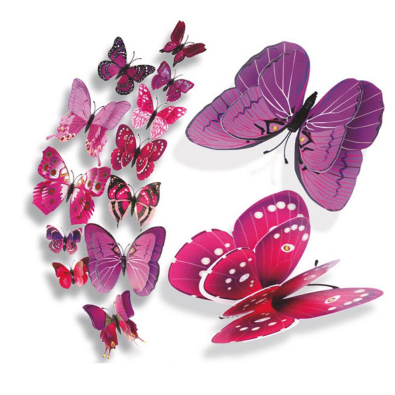 12pcs 3D double layer solid butterfly wall stickers bedroom living room ...