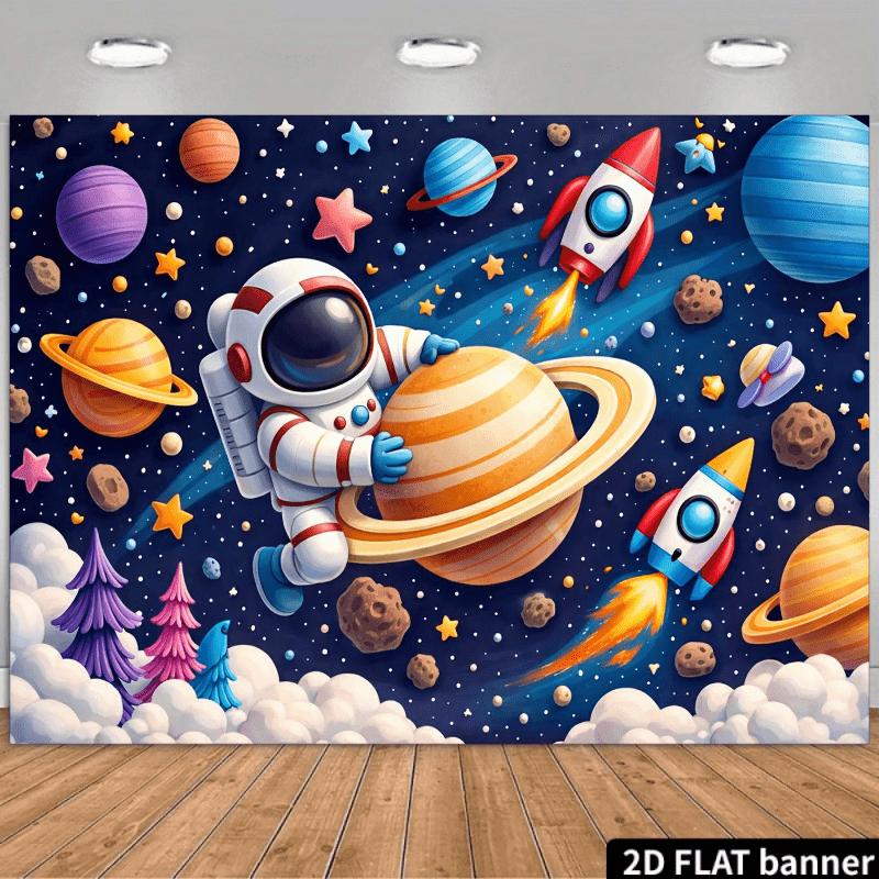 2D Flat Banner - Space Theme Background Banner Suitable for Birthday Parties Photography Scenes and Classroom Decorations