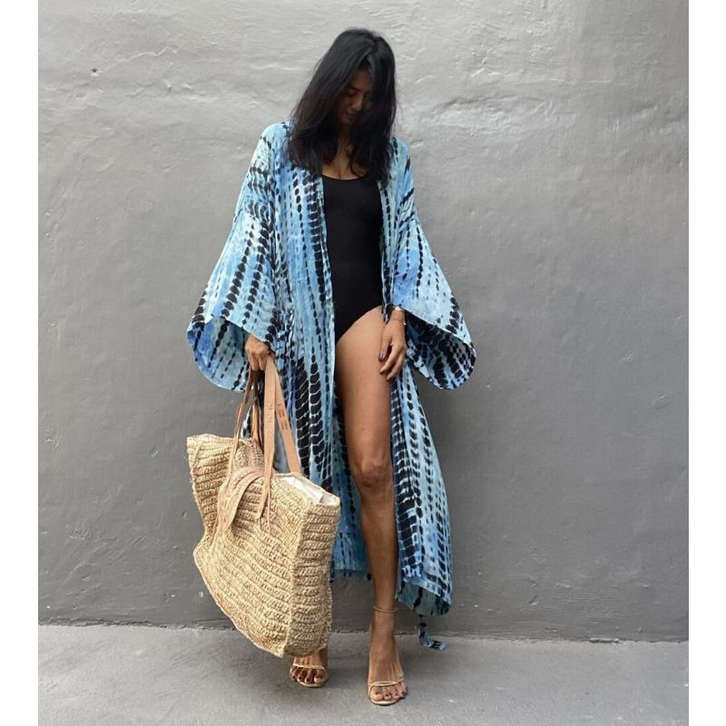 Women's Fashion Spring Fall Colour Block Print Long Sleeve Loose Waistline Casual Dresses