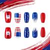 4th of July Press On Nail Square French Tip Fake Nail Independence False Nail with American Flag Star Stick On Nail