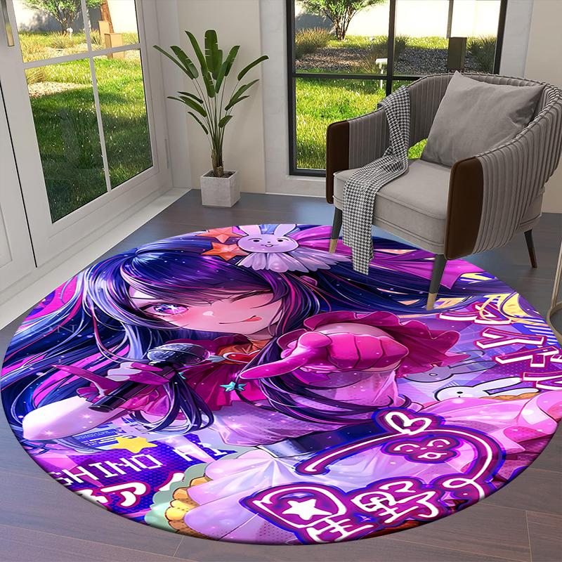 Oshi No Ko Round Area Rug,Carpet Rug for Living Room Bedroom Sofa Playroom Decor,Non-slip Floor Mat