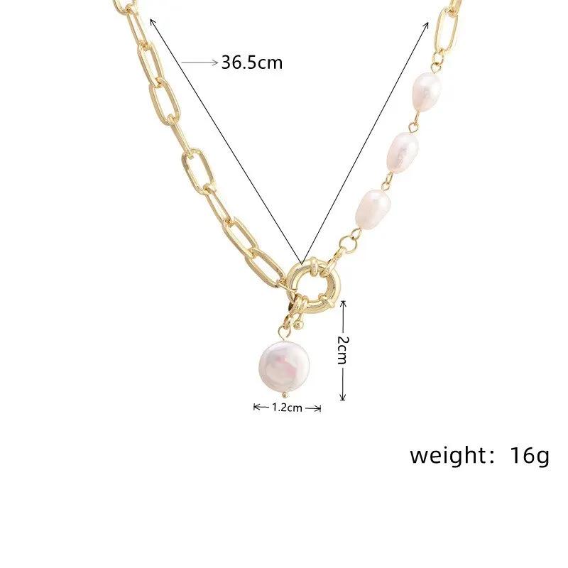

1pcs Gold-color Necklace Hip Hop Style Faux Imitation-pearl Pendant Handmade Curved Needle Sewable Fashion Jewelry