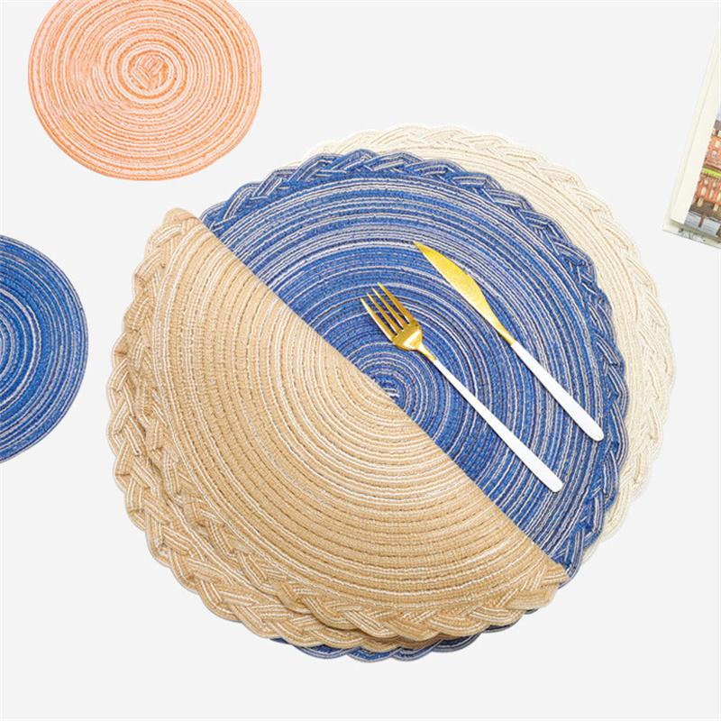 15" Simplicity Wind Cotton Meal Mats Circular Plate Mat Home Lace Ramie Weaving Insulated Dining Table Mat Kitchen Decoration