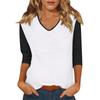 Women's Casual Fashion Sexy Comfortable V-neck Stitching Color Three-quarter Sleeve Top