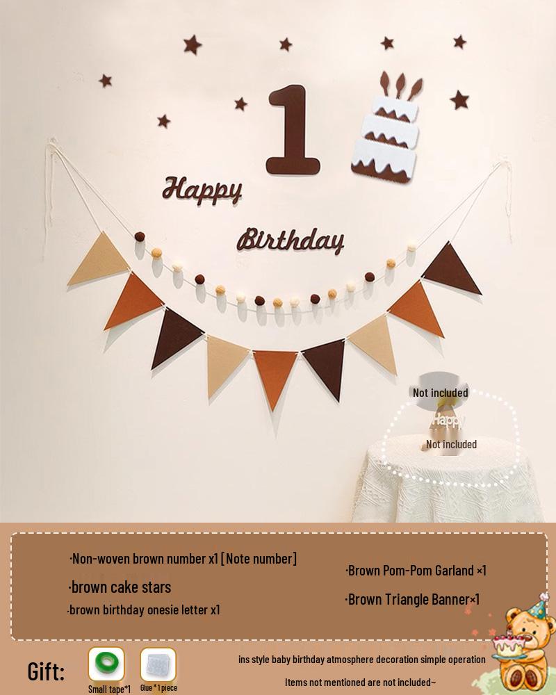 Minimalist Mori-Style Felt Happy Birthday Cake Wall Sticker for Baby's 1st Birthday Photo Props.