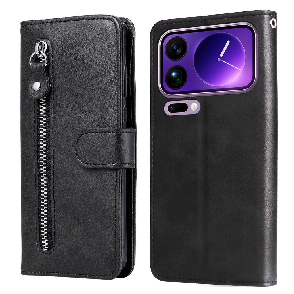 For Xiaomi 17 Pro Max PU Leather Cases with Zipper Pocket Wallet Phone Cover Stand
