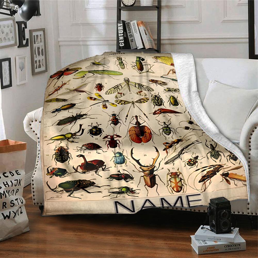 Insect Species Collection Gift Personalized Blanket Customize Text Comfortable Versatile For Sofa Couch Office Bed Picnics Four Seasons Universal