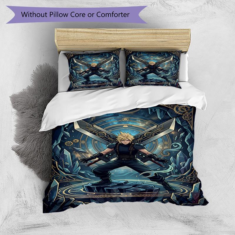 3pcs Duvet Cover Set (1*Duvet Cover + 2*Pillowcase, Without Core), Final Fantasy Print Bedding Set, Bedroom Decor, All‑Season, Birthday Gift