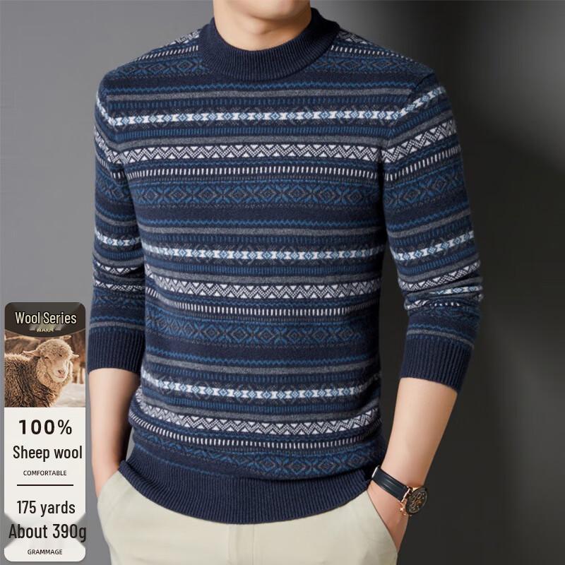 

Men s 100% Pure Wool Striped Knit Sweater L