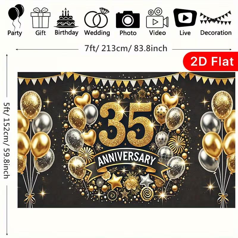 Sfondo per Celebrazione 35° Anniversario 2D, Sfondo Fotografico Scintillante Nero Oro