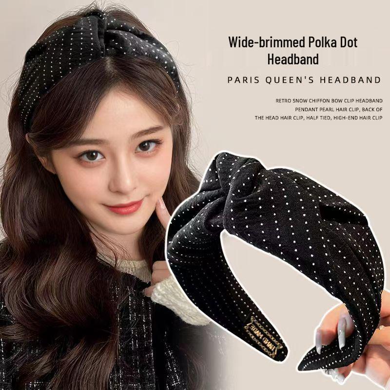 Elegant Retro Polka Dot Knot Headband for Women - Wide Edge Hair Accessory, 2025 Trendy Style.