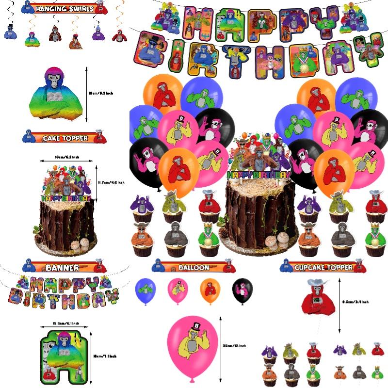 Gorilla Tag Birthday Party Decoration Set Spiral Balloon Arrangement With Cake Topper And Flag