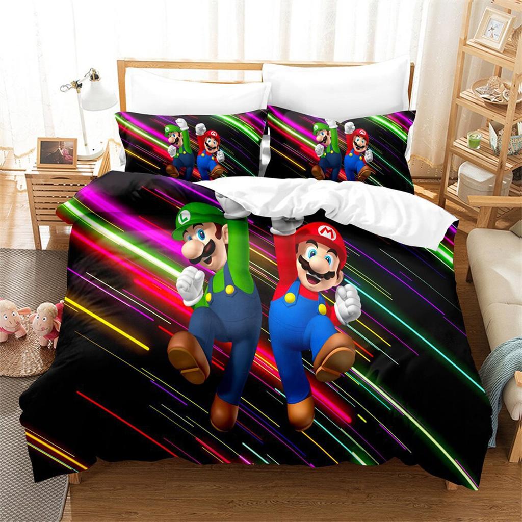 3D Printing Duvet Cover M-Mario 3D Exquisite Game Cartoon Bedding Set With Zipper Comforter Bed Youth Home Decor Kids Boys Gift
