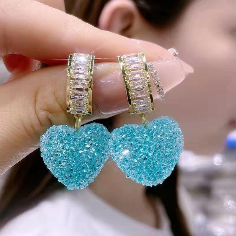 Sweet Pink Love Heart Drop Earrings For Women Korean Style Elegant Dangle Earrings Lovely Bride Lady Brincos Jewelry Gifts