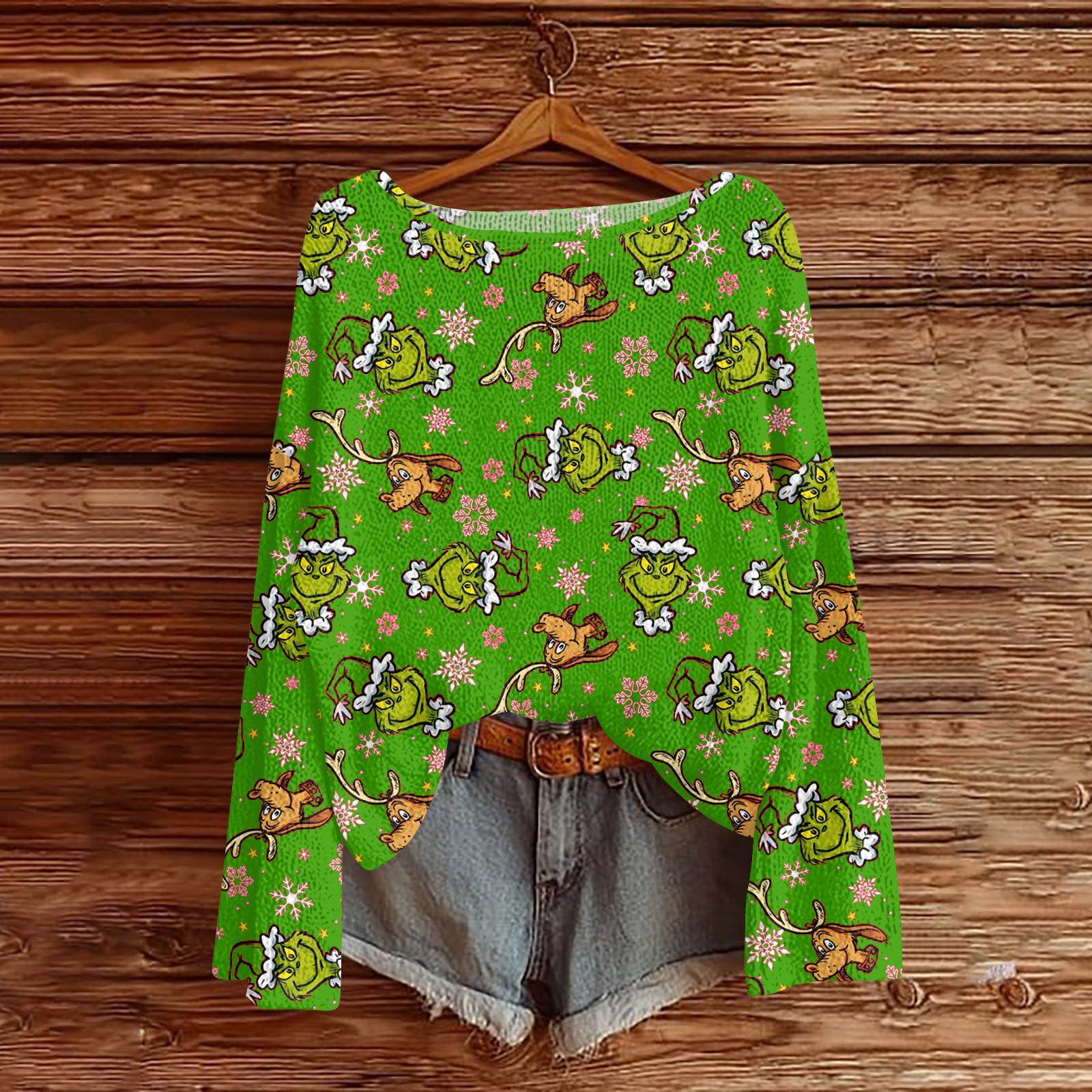 Christmas Sweatshirts For Women Knit Sweater Cute Shirt Fall Crewneck Pullover Tops XXL 2264₽