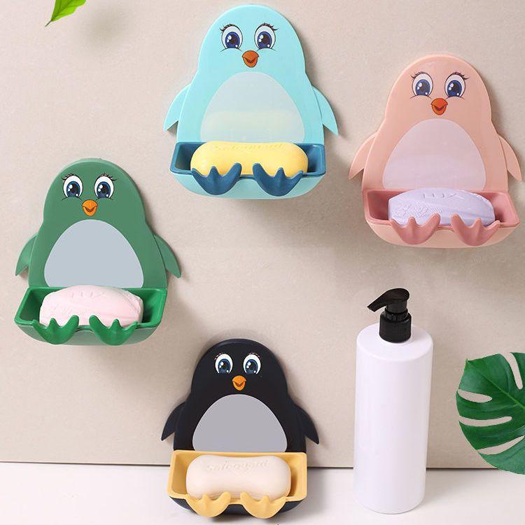 Bathroom Household Perforated Little Penguin Drain Toilet Soap Box Wall Mounted Soap Dish Toilet Suction Cup Storage Soap Box