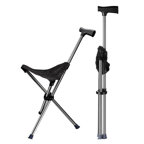 Mehrzweck Falthocker Gehstock mit Trekkingstock Tragbarer Leichter 3-Beiniger Sitz Outdoor
