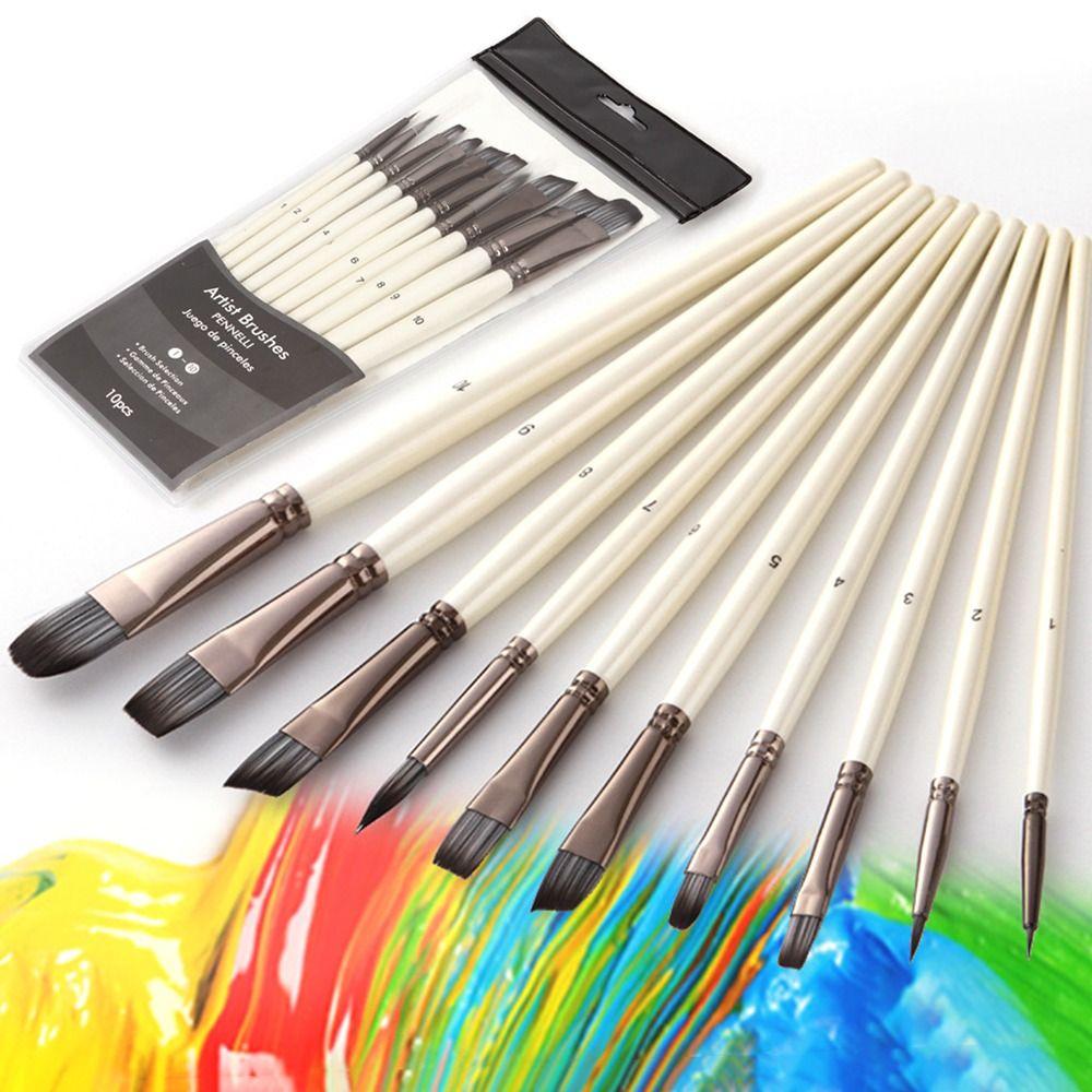 10Pcs/Set Nylon Paint Brushes Watercolor Miniature Art Drawing Kit  for Acrylic Oil Painting
