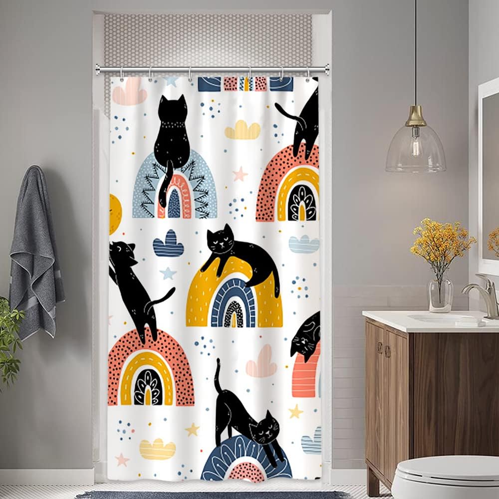 Cute Animal Abstract Style Shower Curtain Cartoon Fun Pet Theme Shower Curtain Children'S Bathroom Decoration With Hook