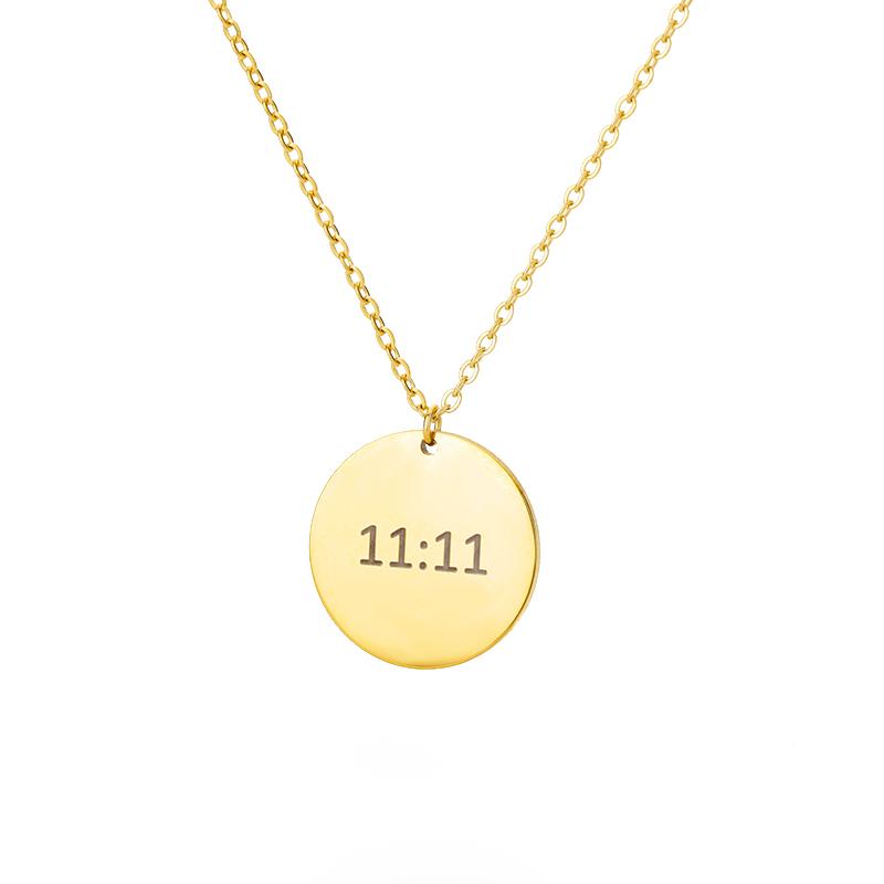 11:11 Rectangle Pendant Necklace for Women Stainless Steel Gold Color Chain Lucky Angel Number 1111 Choker Jewerly Collares