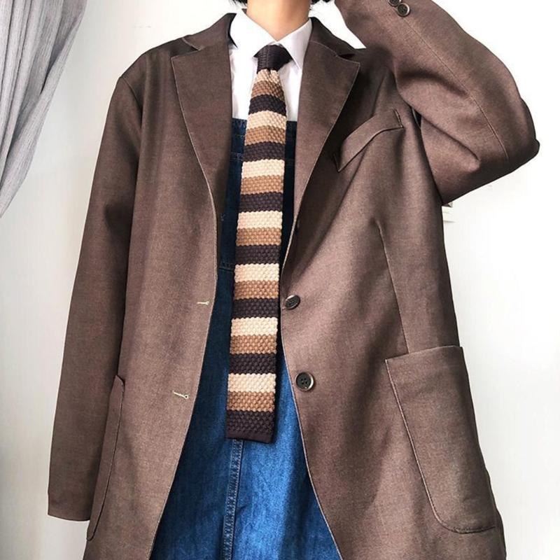 Teens Knit Necktie Women British Style Striped Necktie Uniform Self Tie Necktie