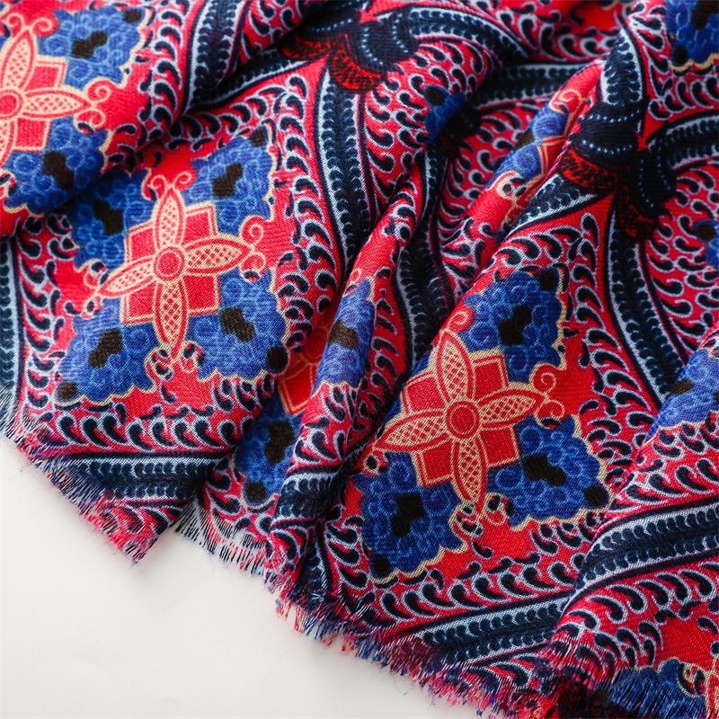 Female Bohemian Ethnic Style Scarf Herringbone Pattern Color Geometric Silk Scarf Travel Shawl Accessories