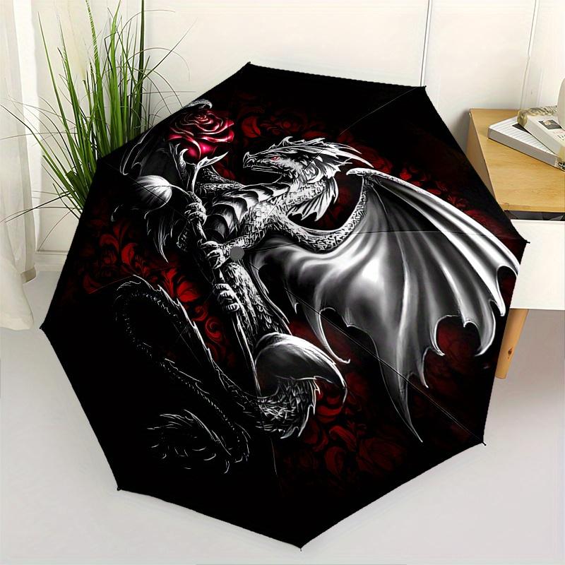 

Dragon Rose Themed Automatic Opening and Closing Fashion umbrella Creative Design Umbrella, Portable Tri fold Small Umbrella for Men and W
