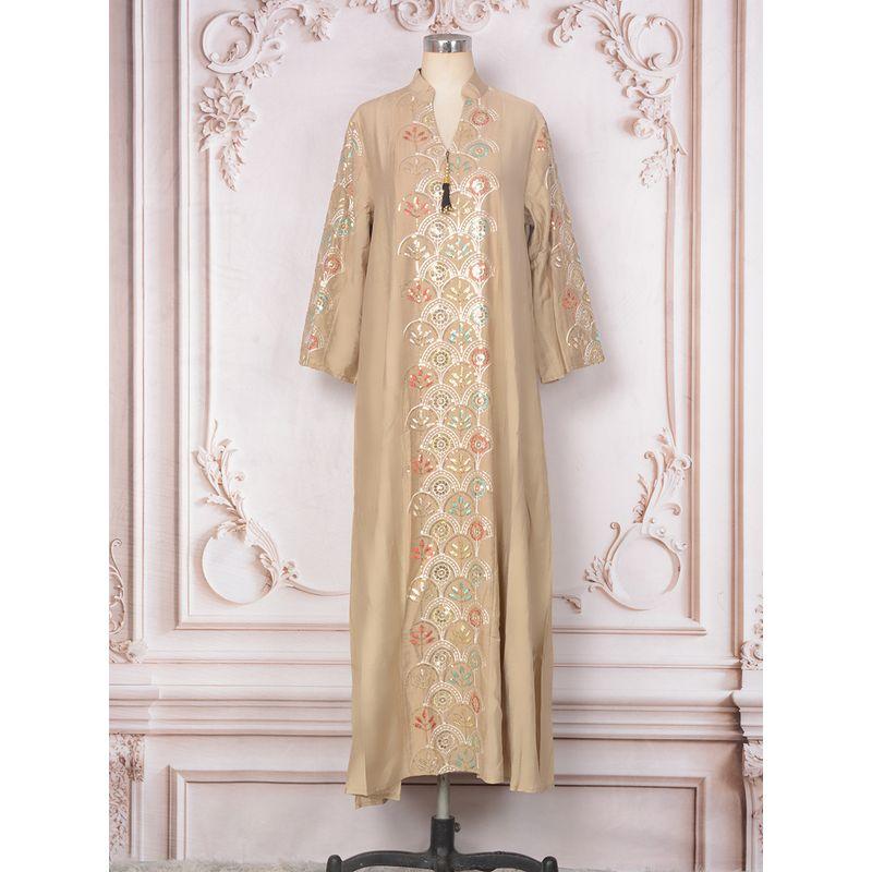 Magic Queen Indonesia Dubai Fan-Shaped Sequin Embroidered Ninth Sleeve Women's Robe V Neck Tassel Dress Dress