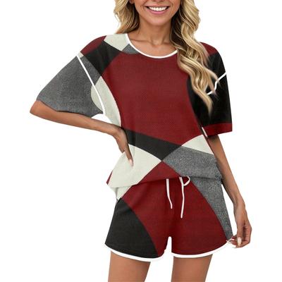 Conjunto de Pijama Casual Feminino de 2 Peças: Top de Manga Curta com Estampa de Gravata e Shorts Combinando