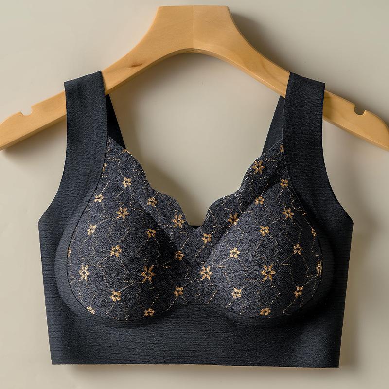 

Traceless beauty back fixed cup gathered and closed secondary breasts upper support no steel ring vest type sleep bra lace chest wrap vest M [90-52.5kg] чорний