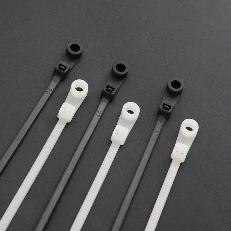 100PCS Automatic Locking Nylon Cable Tie Buckles 18kg Capacity Black White with Screw Mounts for Secure Cord Management