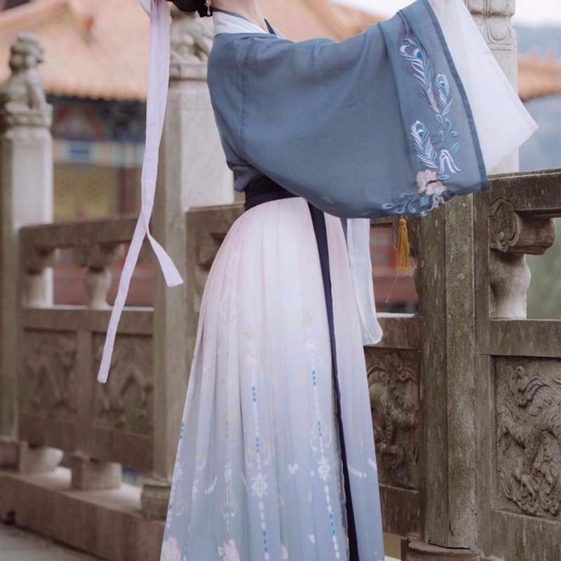 Chinese Women Dancing Dress Hanfu Female Adult Elegant Spring Autumn Antique Style Collar Waist Skirt Gradient Stage Hanfu