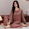 Plus Size Modal Cotton Lace Pajama Set for Middle-aged and Elderly Women - Long-Sleeved Top and Pants