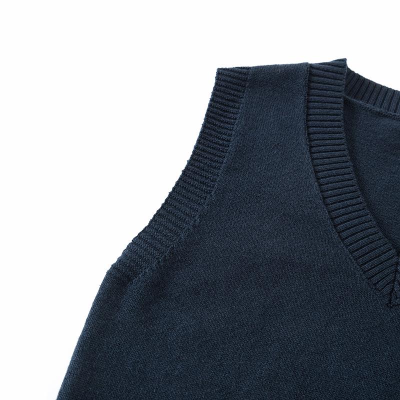 Autumn/Winter Children's Cotton Knit V-Neck Sweater Vest - College Style, Solid Color