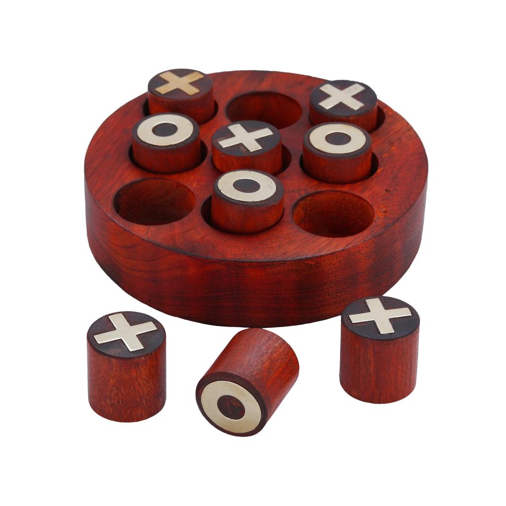 Shriji Crafts Premium Holz Rund Tic Tac Toe, Farbe Orange, Lernspielzeug